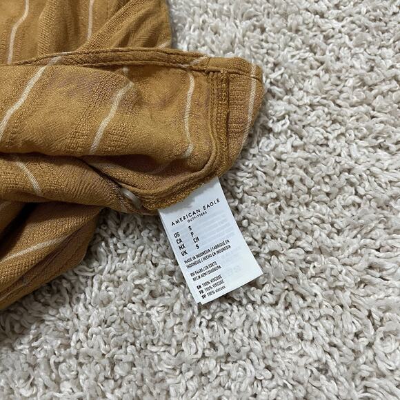 American Eagle Size Small Oversized Mustard Yellow Striped Button Down Top - Picture 3 of 4